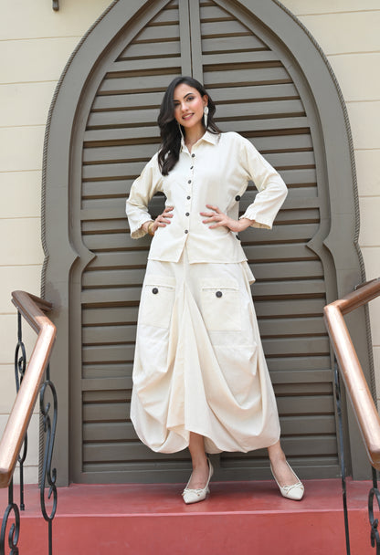 Ivory Drape Skirt Co-ord Set