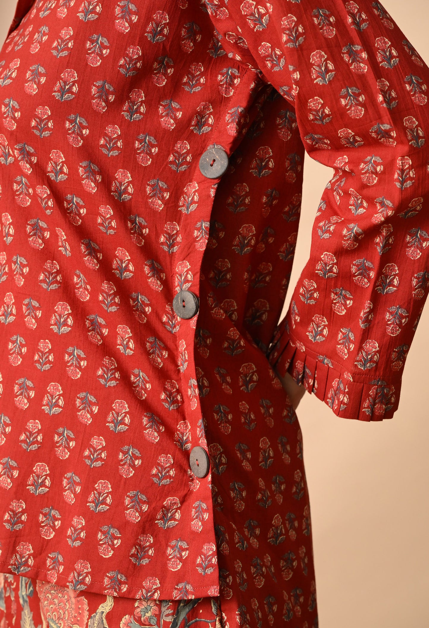 Festive Red Printed Cotton Shirt and Draped Dhoti Set