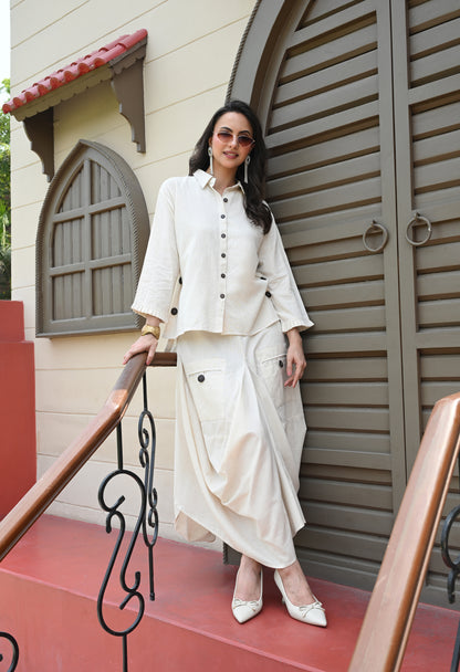 Ivory Drape Skirt Co-ord Set