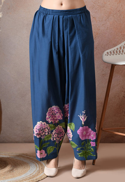 Teal Blue Floral Printed Cotton Co-ord Set – Farshi Salwar Ethnic Wear