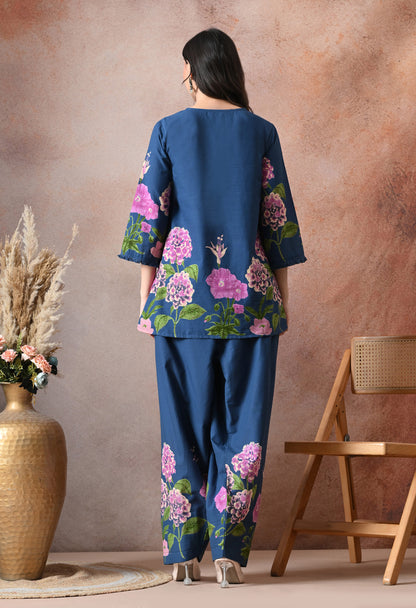 Teal Blue Floral Printed Cotton Co-ord Set – Farshi Salwar Ethnic Wear