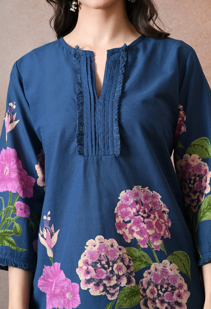 Teal Blue Floral Printed Cotton Co-ord Set – Farshi Salwar Ethnic Wear