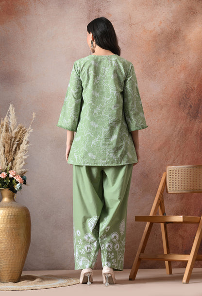 Sage Green Floral Printed Cotton Co-ord Set – Farshi Salwar Ethnic Wear