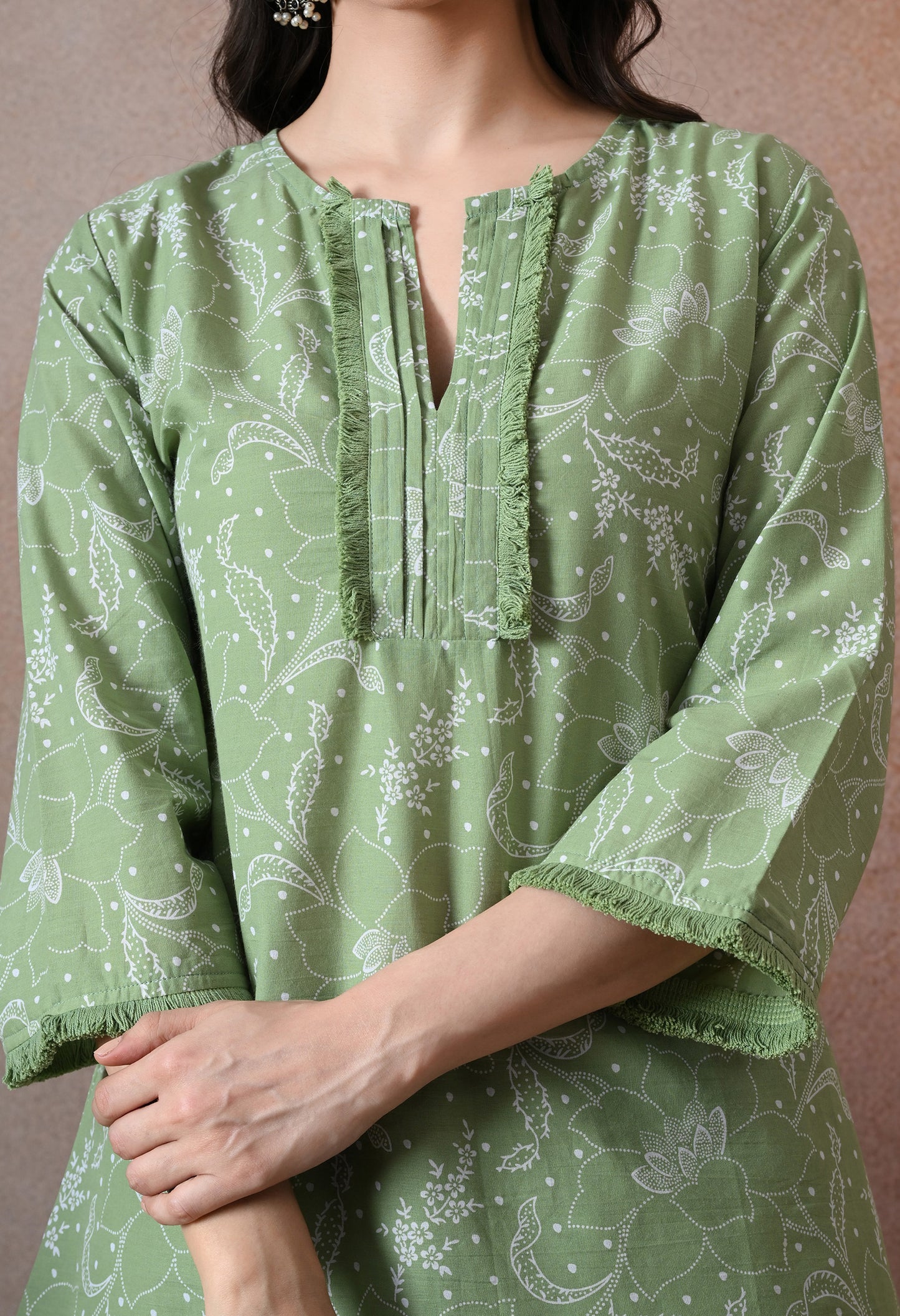 Sage Green Floral Printed Cotton Co-ord Set – Farshi Salwar Ethnic Wear