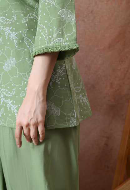 Sage Green Floral Printed Cotton Co-ord Set – Farshi Salwar Ethnic Wear