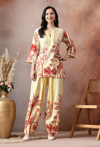 Off-White and Red Giraffe Floral Print Cotton Co-ord Set – Farshi Salwar Ethnic Wear