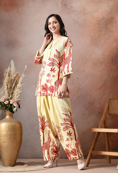 Off-White and Red Giraffe Floral Print Cotton Co-ord Set – Farshi Salwar Ethnic Wear