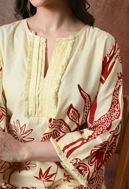 Off-White and Red Giraffe Floral Print Cotton Co-ord Set – Farshi Salwar Ethnic Wear