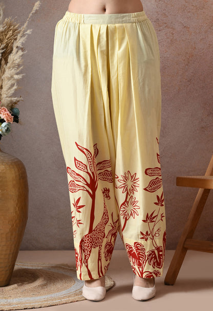 Off-White and Red Giraffe Floral Print Cotton Co-ord Set – Farshi Salwar Ethnic Wear
