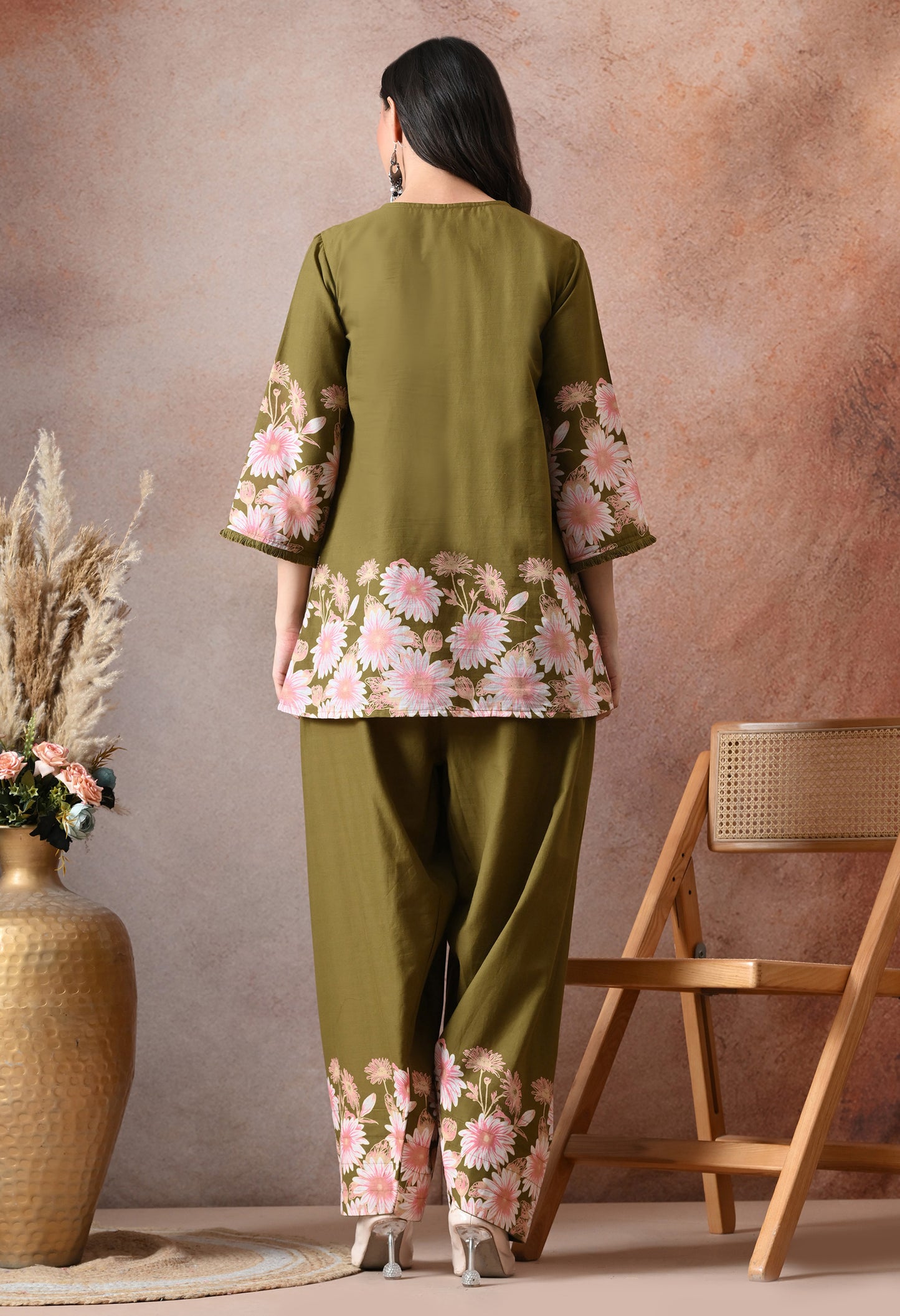 Mehndi Green Floral Printed Cotton Co-ord Set – Farshi Salwar Ethnic Wear