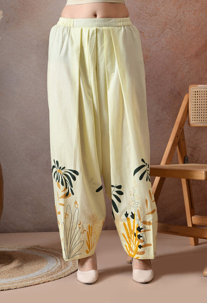 Pale Yellow Floral Printed Cotton Co-ord Set – Farshi Salwar Ethnic Wear