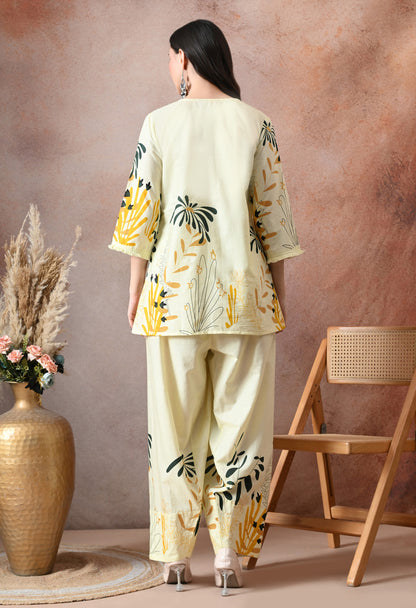 Pale Yellow Floral Printed Cotton Co-ord Set – Farshi Salwar Ethnic Wear