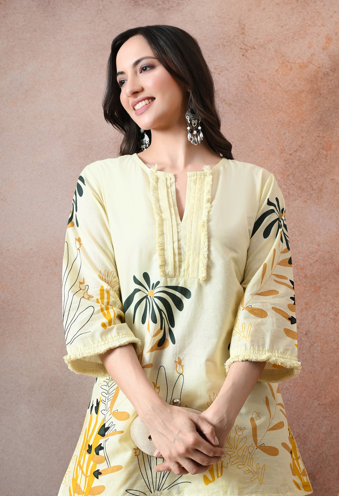 Pale Yellow Floral Printed Cotton Co-ord Set – Farshi Salwar Ethnic Wear