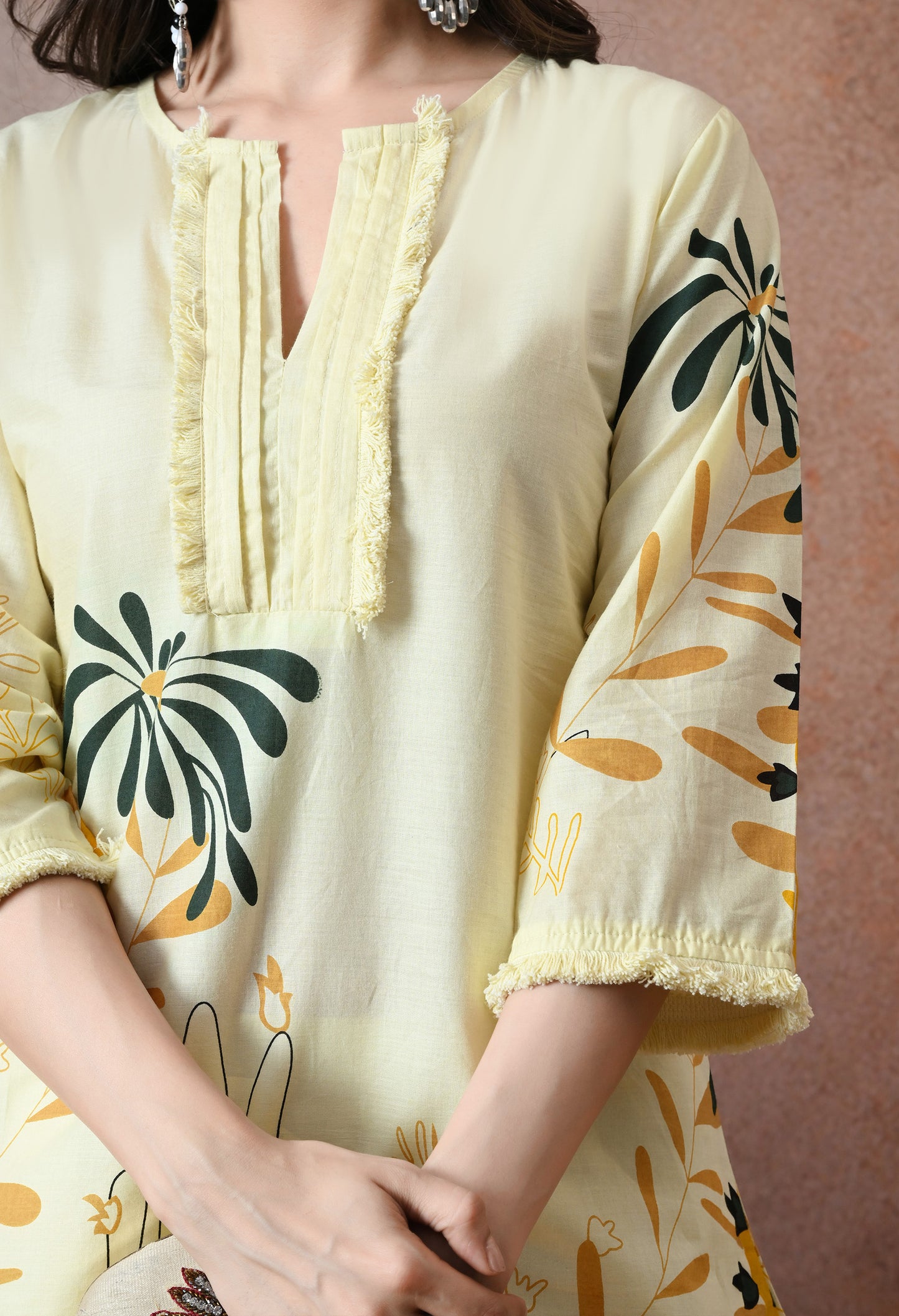 Pale Yellow Floral Printed Cotton Co-ord Set – Farshi Salwar Ethnic Wear