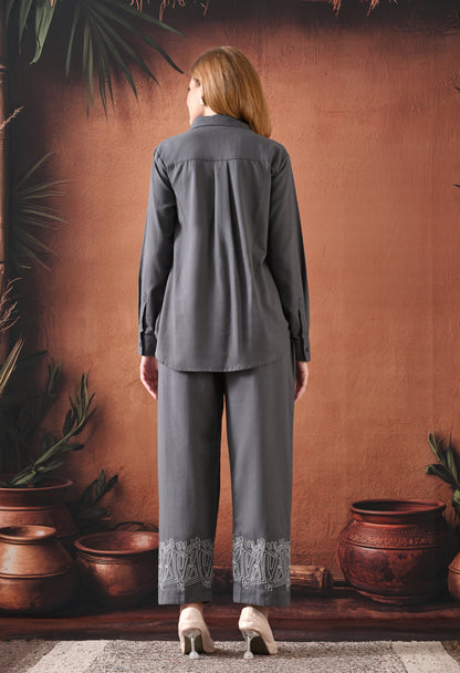 The Stone Grey Tribal Embroidered Co-ord Set