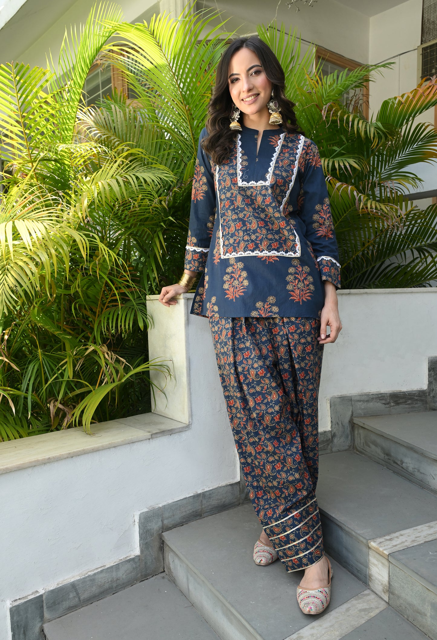Ajrakh Blue Hand-Block Printed Cotton Co-ord Set – Farshi Salwar Ethnic Wear