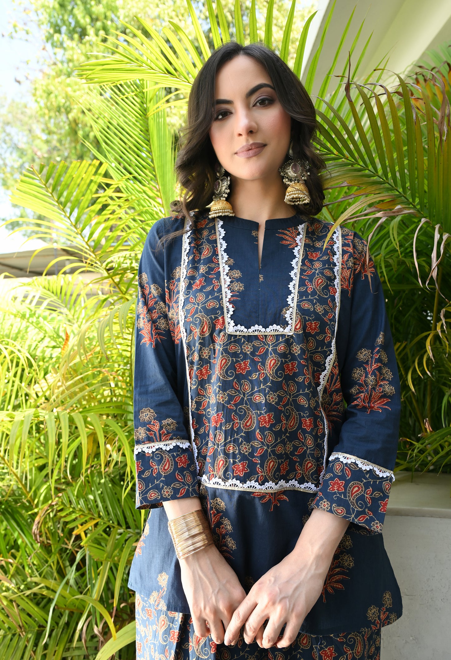 Ajrakh Blue Hand-Block Printed Cotton Co-ord Set – Farshi Salwar Ethnic Wear