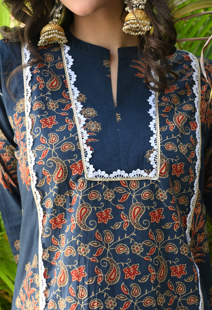 Ajrakh Blue Hand-Block Printed Cotton Co-ord Set – Farshi Salwar Ethnic Wear