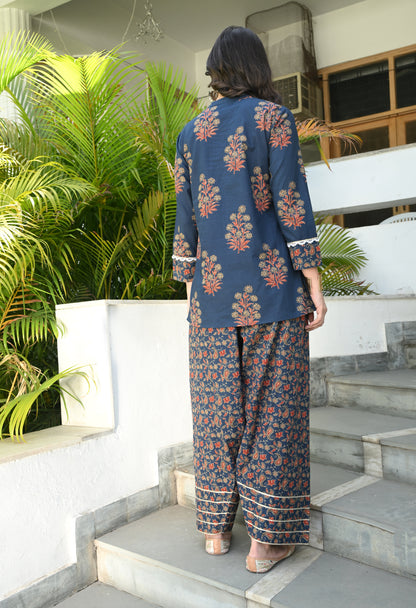Ajrakh Blue Hand-Block Printed Cotton Co-ord Set – Farshi Salwar Ethnic Wear