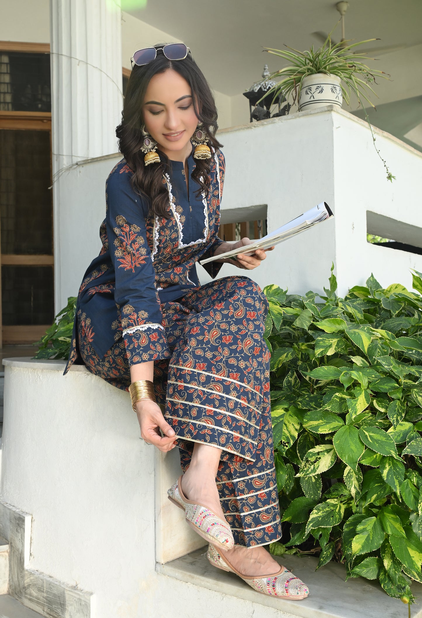 Ajrakh Blue Hand-Block Printed Cotton Co-ord Set – Farshi Salwar Ethnic Wear