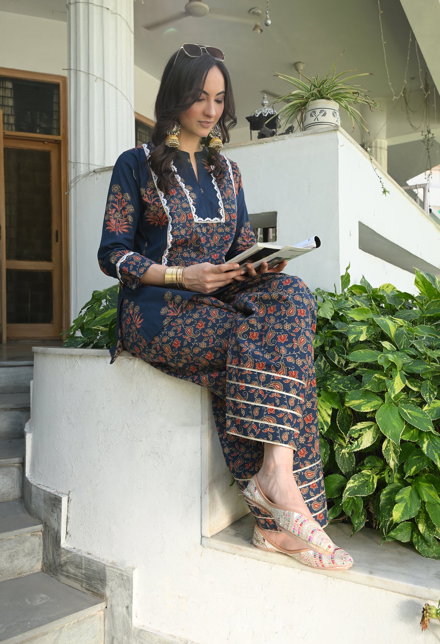 Ajrakh Blue Hand-Block Printed Cotton Co-ord Set – Farshi Salwar Ethnic Wear