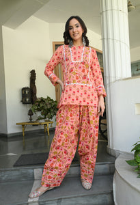 Peach Floral Hand-Block Cotton Co-ord Set – Farshi Salwar Ethnic Wear