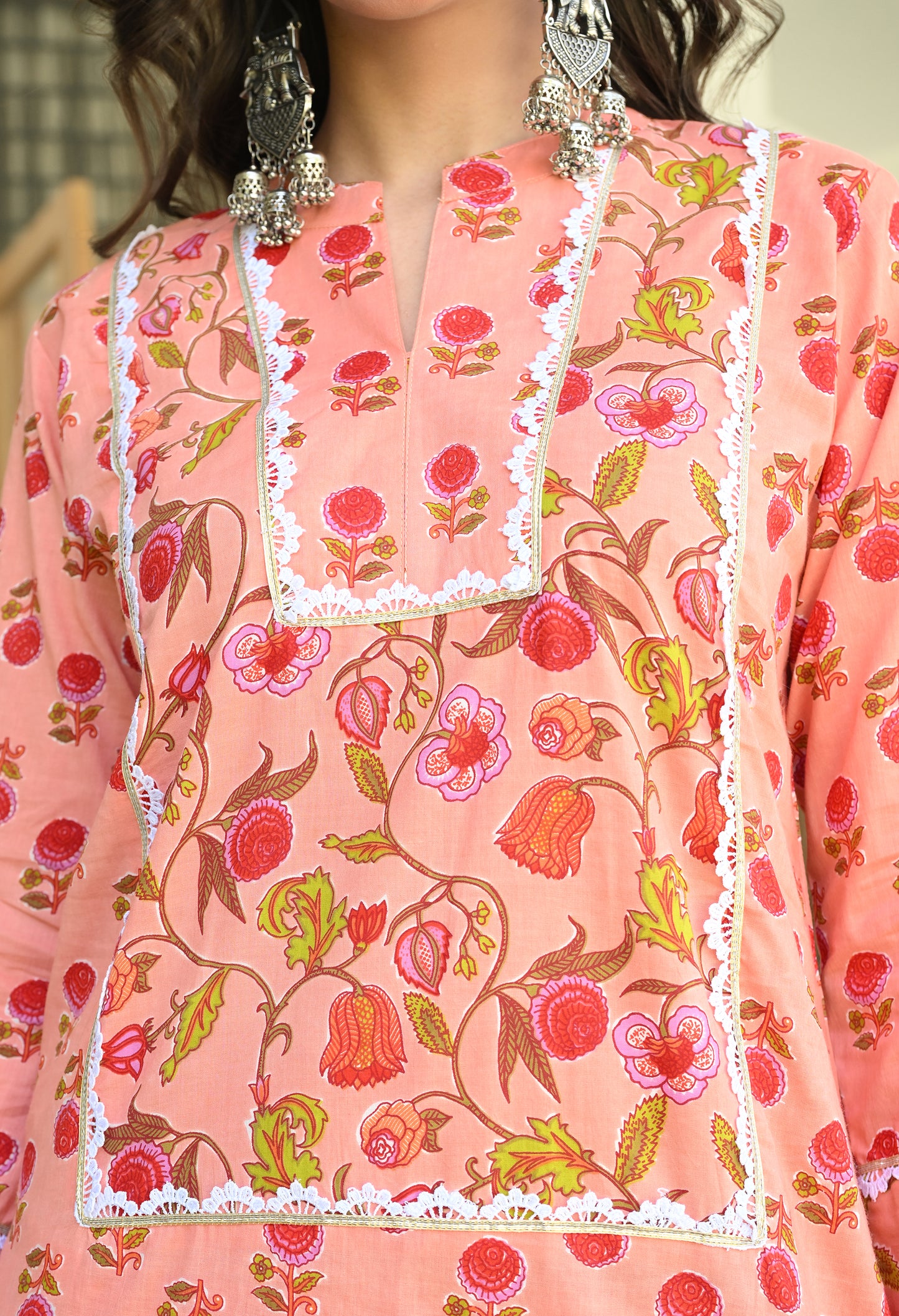 Peach Floral Hand-Block Cotton Co-ord Set – Farshi Salwar Ethnic Wear