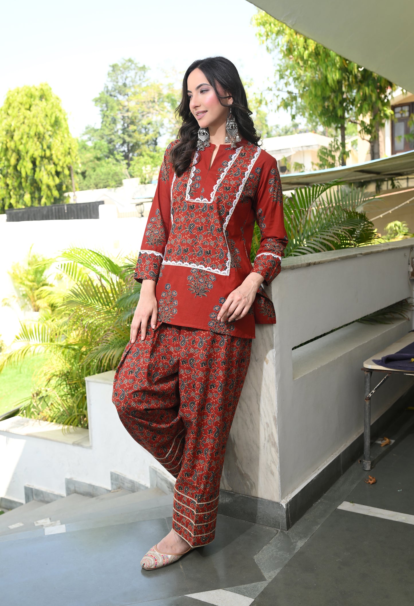 Ajrakh Red Hand-Block Printed Cotton Co-ord Set – Farshi Salwar Ethnic Wear