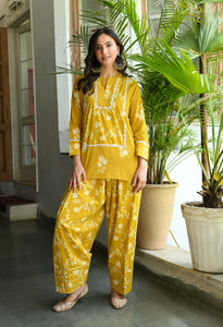 Mustard Yellow Floral Printed Cotton Co-ord Set – Farshi Salwar Ethnic Wear