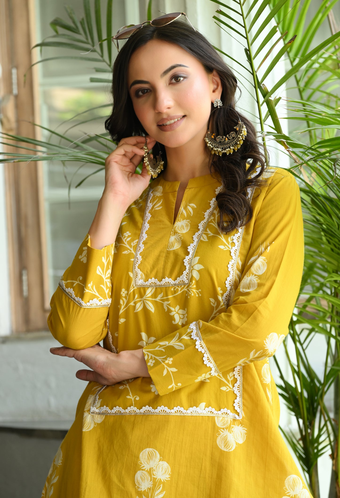 Mustard Yellow Floral Printed Cotton Co-ord Set – Farshi Salwar Ethnic Wear