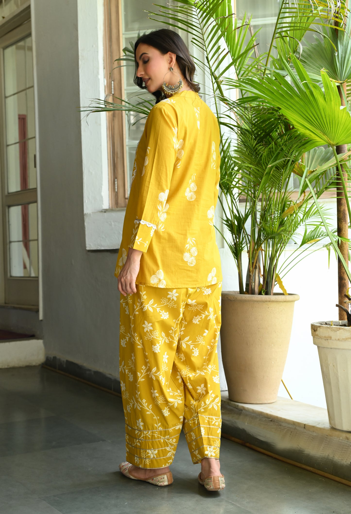 Mustard Yellow Floral Printed Cotton Co-ord Set – Farshi Salwar Ethnic Wear