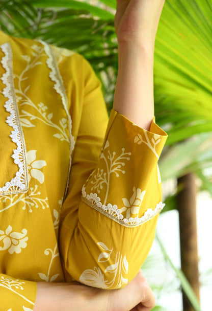 Mustard Yellow Floral Printed Cotton Co-ord Set – Farshi Salwar Ethnic Wear