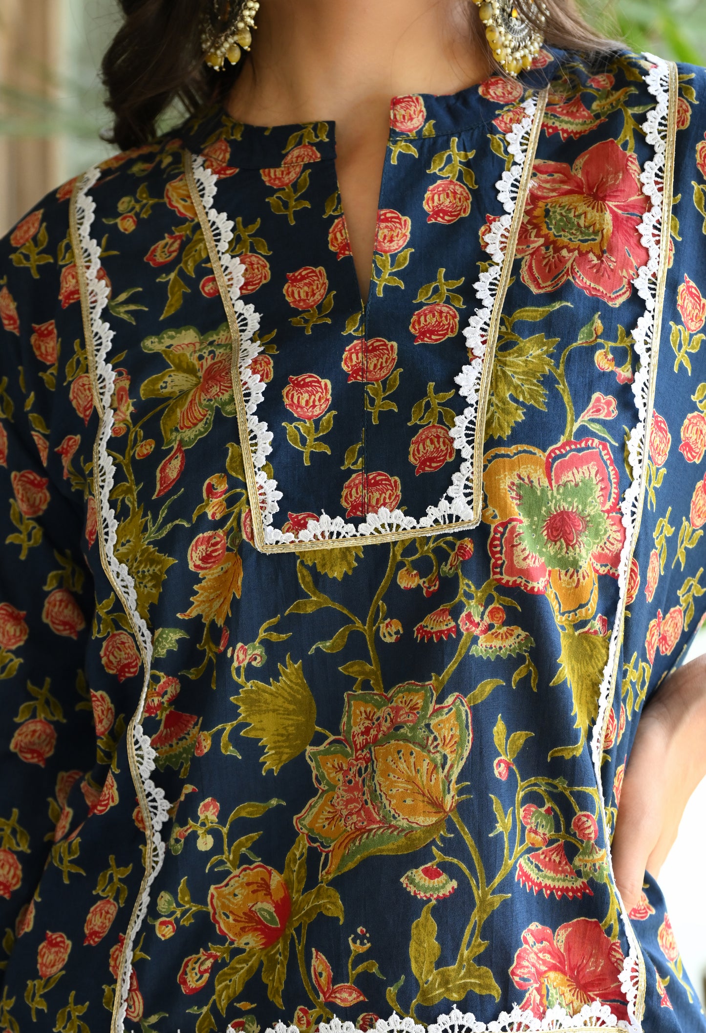 Indigo Blue Floral Hand-Block Cotton Co-ord Set – Farshi Salwar Ethnic Wear