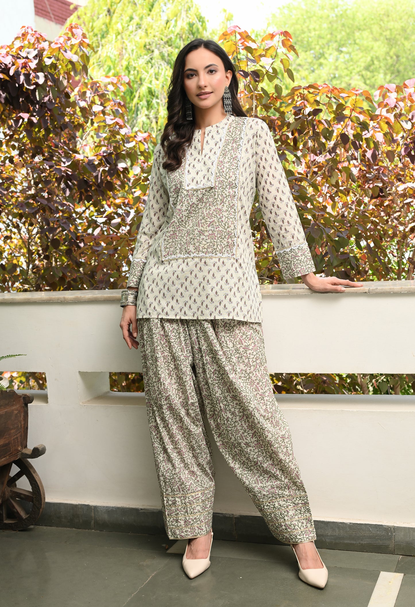White Floral Hand-Block Printed Cotton Co-ord Set – Farshi Salwar Ethnic Wear