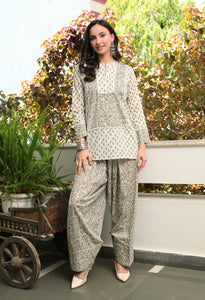 White Floral Hand-Block Printed Cotton Co-ord Set – Farshi Salwar Ethnic Wear