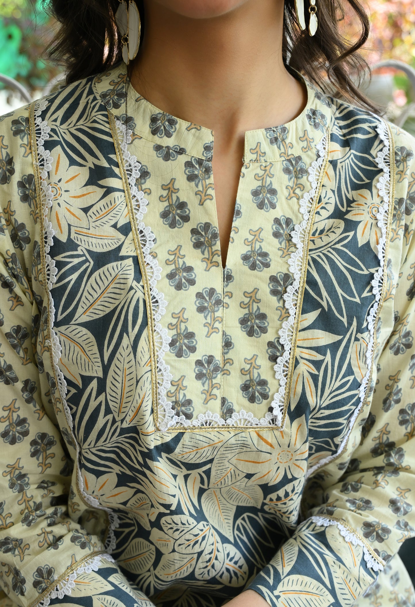 Grey & Charcoal Floral Hand-Block Cotton Co-ord Set – Farshi Salwar Ethnic Wear