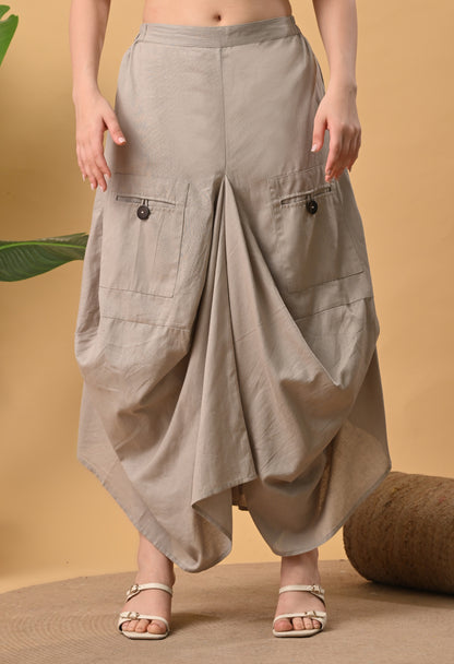 Sand Beige Pure Cotton Drape Skirt Co-ord Set