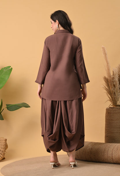 Sukoon Cocoa — Cotton Drape Skirt Set