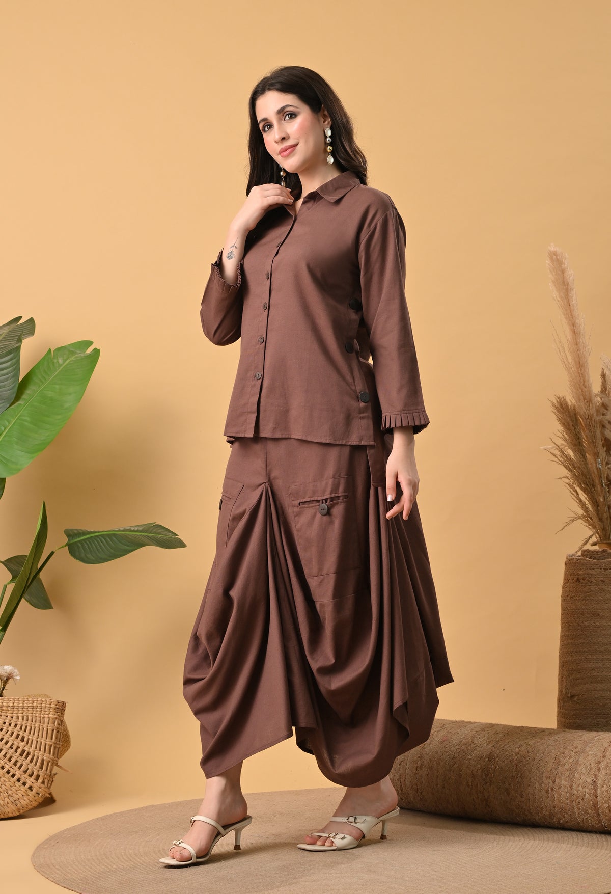 Sukoon Cocoa — Cotton Drape Skirt Set