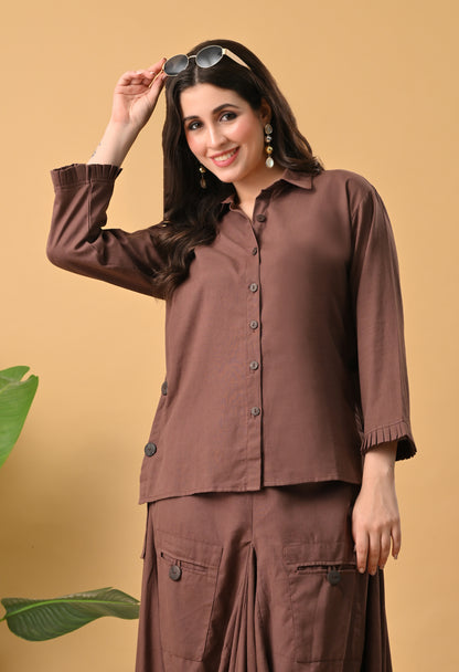 Sukoon Cocoa — Cotton Drape Skirt Set