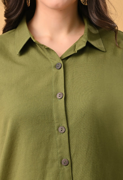 Olive Green Pure Cotton Drape Skirt Set