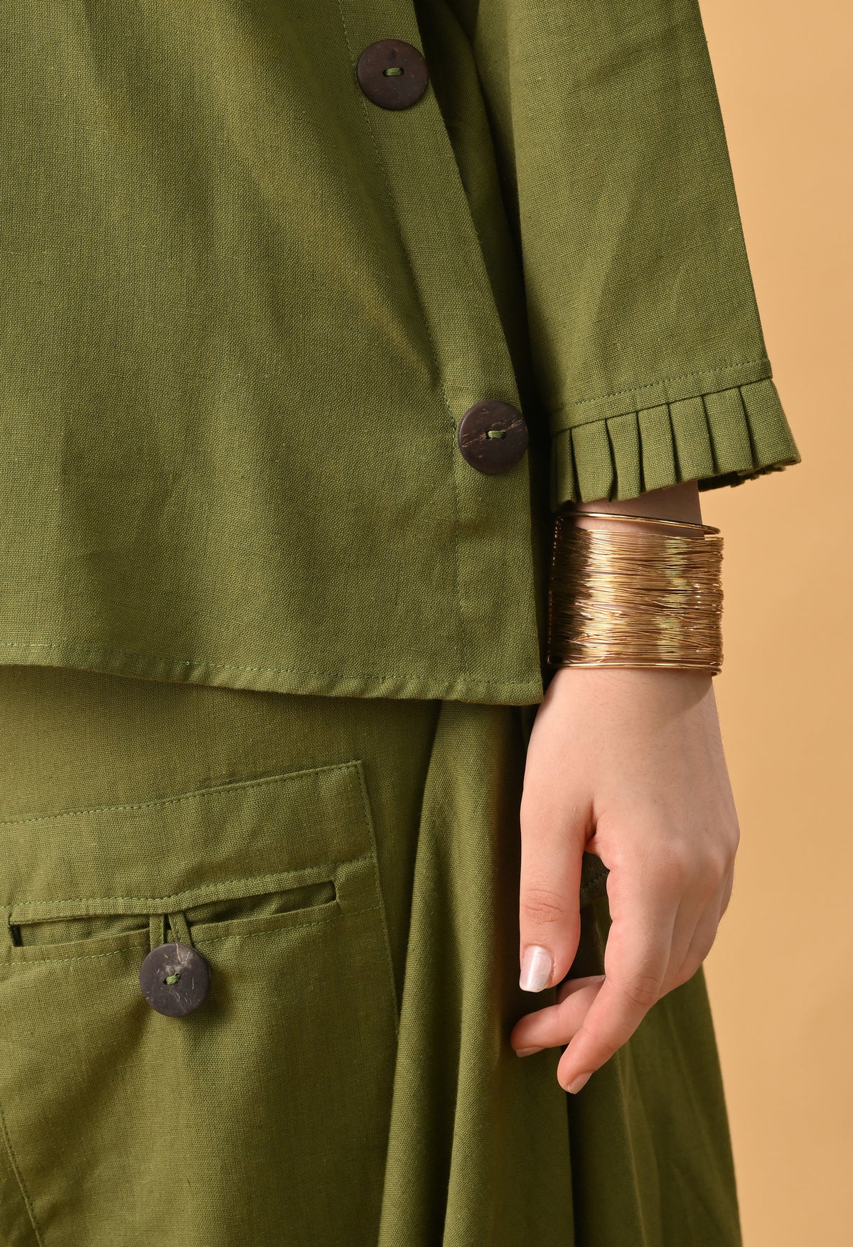 Olive Green Pure Cotton Drape Skirt Set