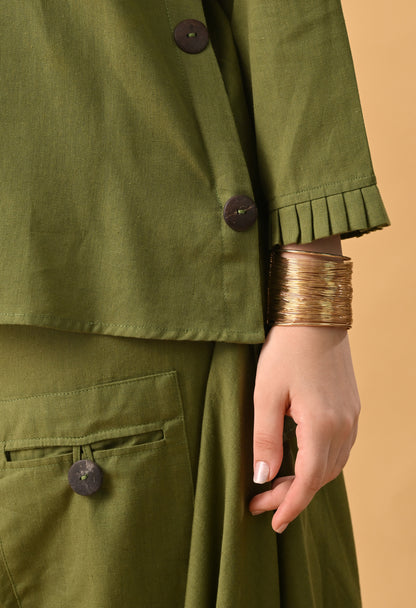 Olive Green Pure Cotton Drape Skirt Set