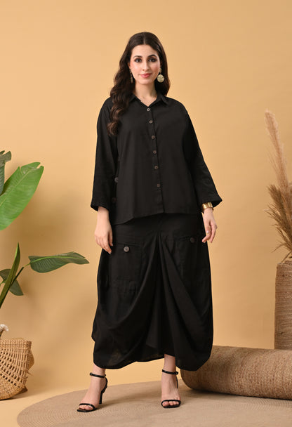 Sukoon Noir — Cotton Drape Skirt Set