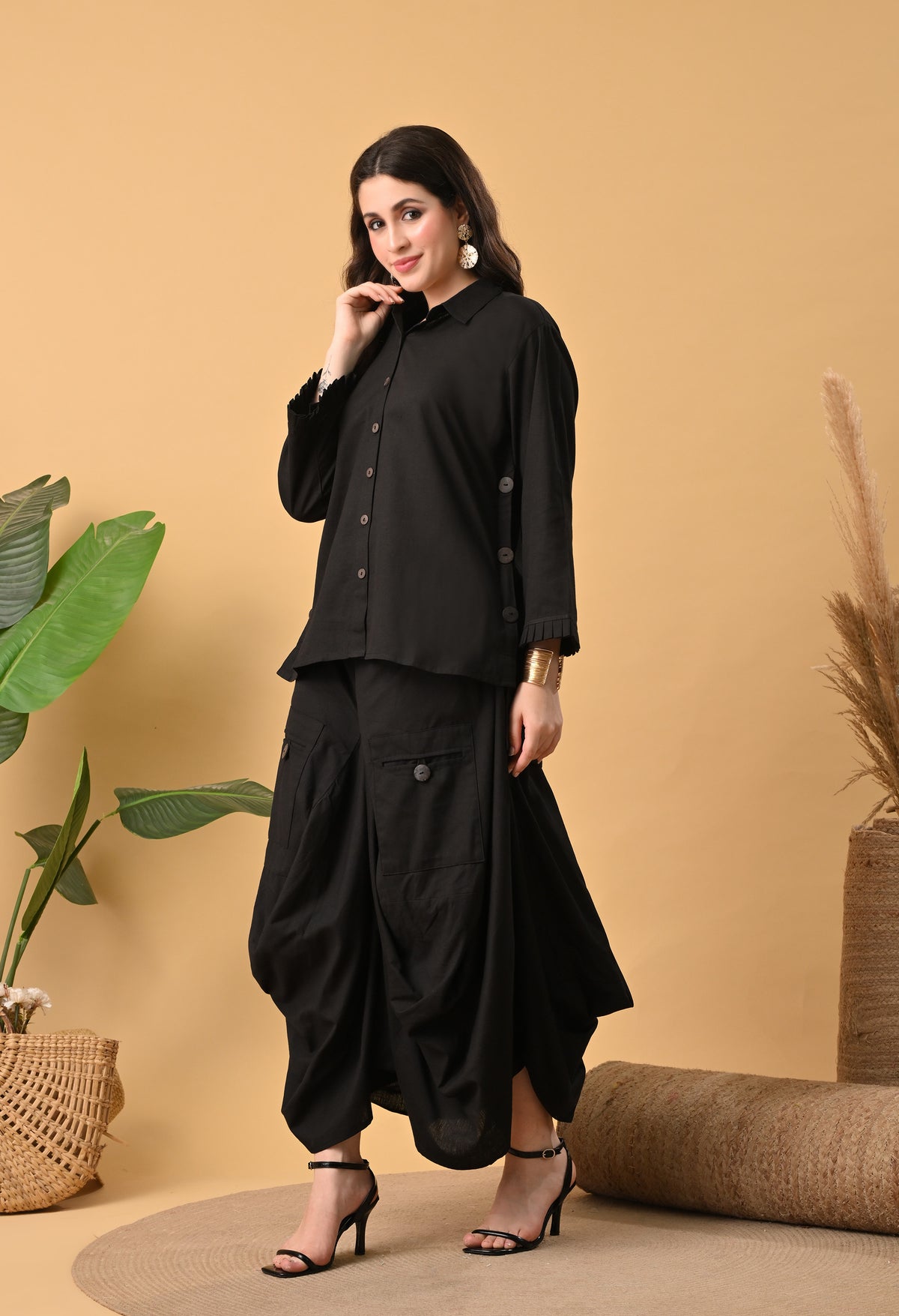 Sukoon Noir — Cotton Drape Skirt Set