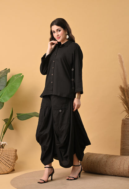 Sukoon Noir — Cotton Drape Skirt Set