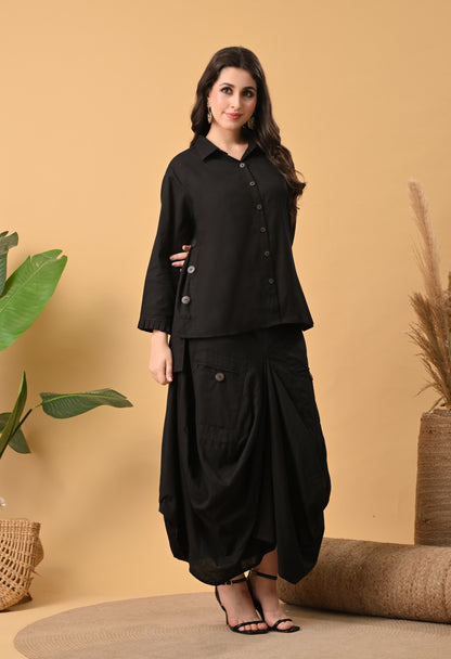 Sukoon Noir — Cotton Drape Skirt Set