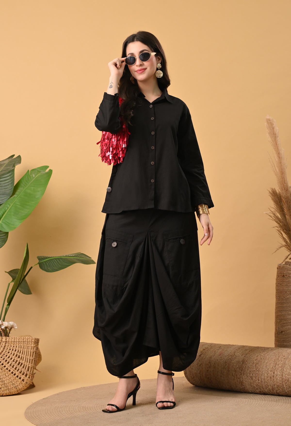 Sukoon Noir — Cotton Drape Skirt Set