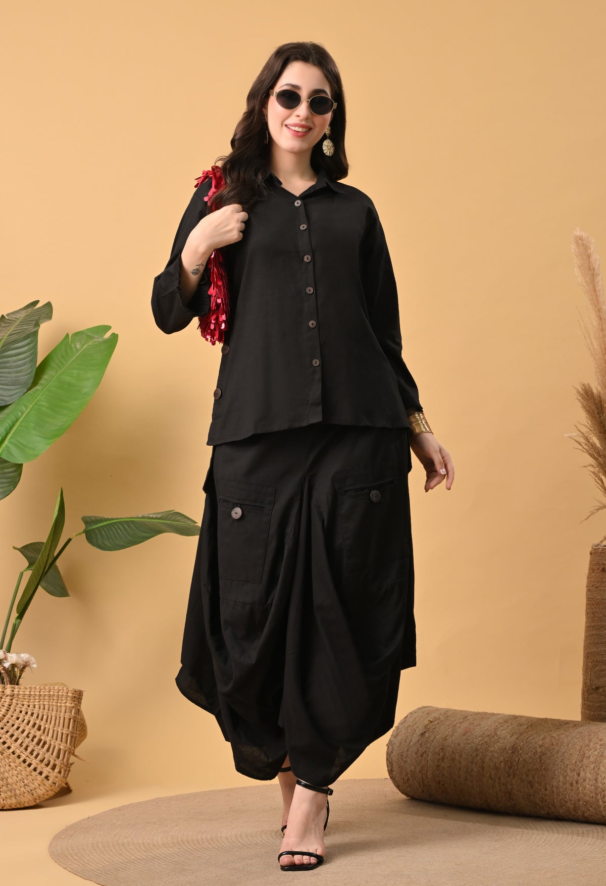 Sukoon Noir — Cotton Drape Skirt Set