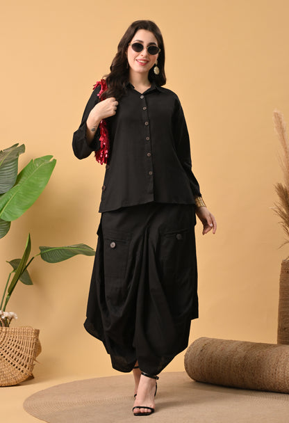 Sukoon Noir — Cotton Drape Skirt Set